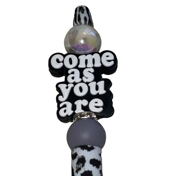 Come as you are beaded pen handmade black leopard cheetah white bling NEW - Picture 2 of 6